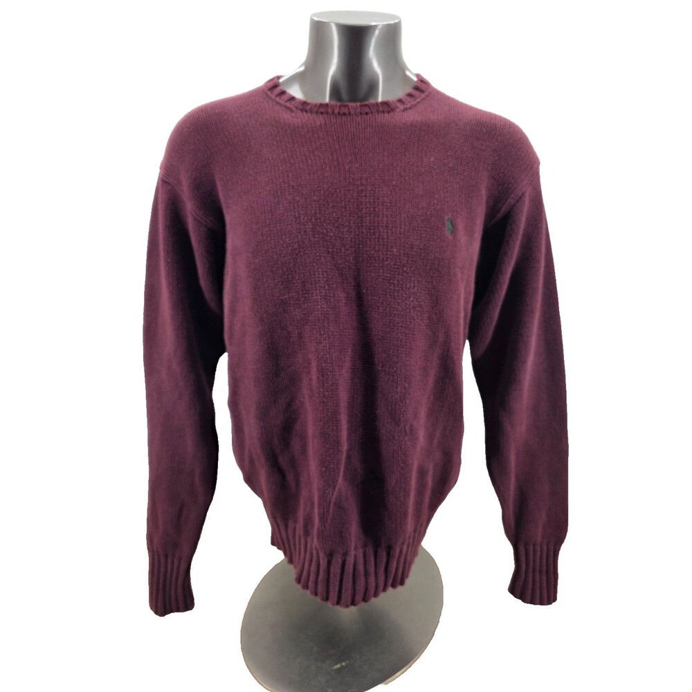 Vintage 90s Polo Ralph Lauren Cotton Crewneck Sweater Men's Large Burgundy